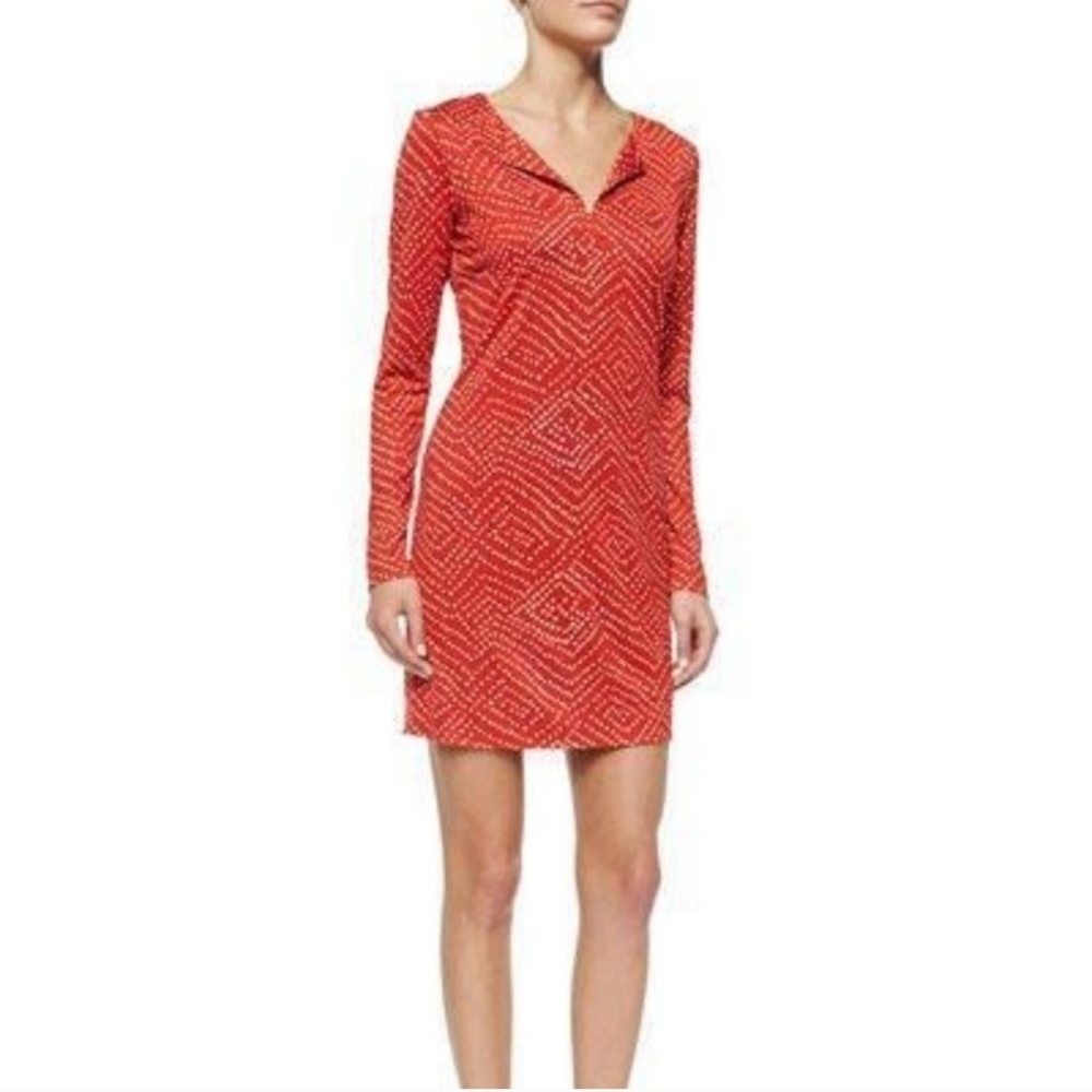 Diane Von Furstenburg Silk Jersey Knit Reina Batik Print Mini Dress size 4 Red